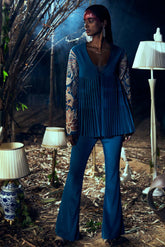 Teal Georgette & Habutai Silk pant Set